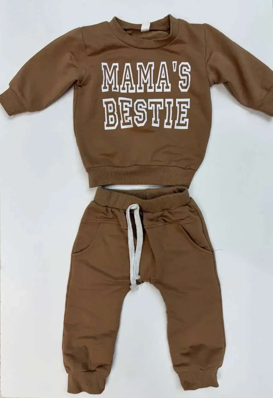 Mama's Bestie Brown Sweatshirt and Jogger Pants 2-Piece Outfit Size 80